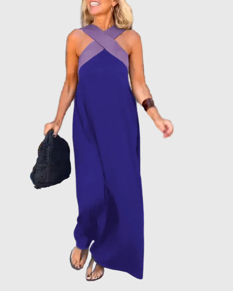 Alcesti Abito Donna senza Maniche in Lunghezza Maxi con Color Block, foto 10