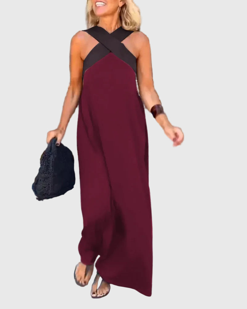 Alcesti Abito Donna senza Maniche in Lunghezza Maxi con Color Block, foto 4