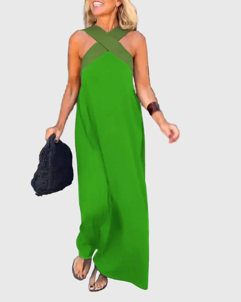 Alcesti Abito Donna senza Maniche in Lunghezza Maxi con Color Block, foto 6