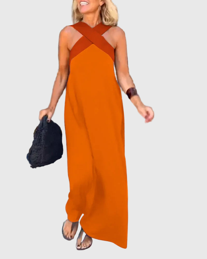 Alcesti Abito Donna senza Maniche in Lunghezza Maxi con Color Block, foto 7