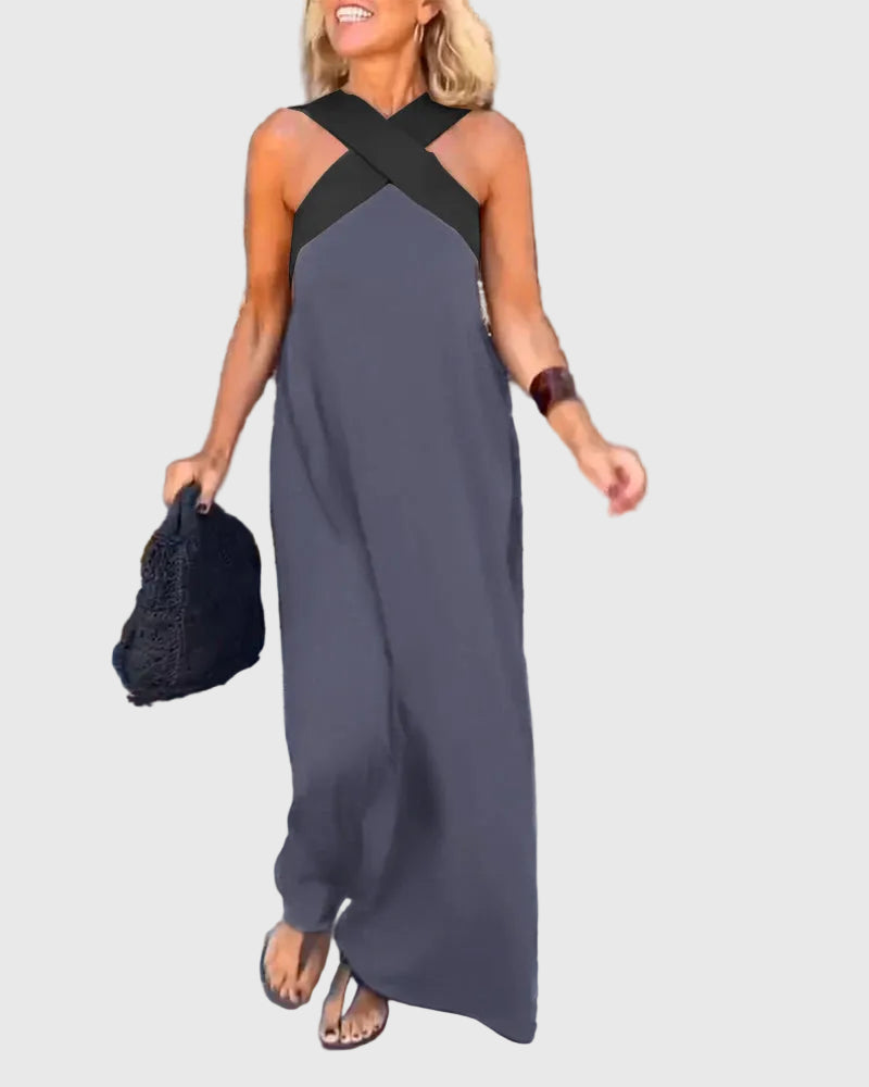 Alcesti Abito Donna senza Maniche in Lunghezza Maxi con Color Block, foto 9