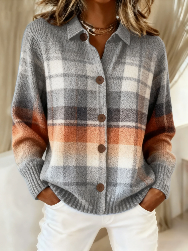 Aldisia Cardigan Donna con Bottoni e Quadri in Multicolore, foto 1