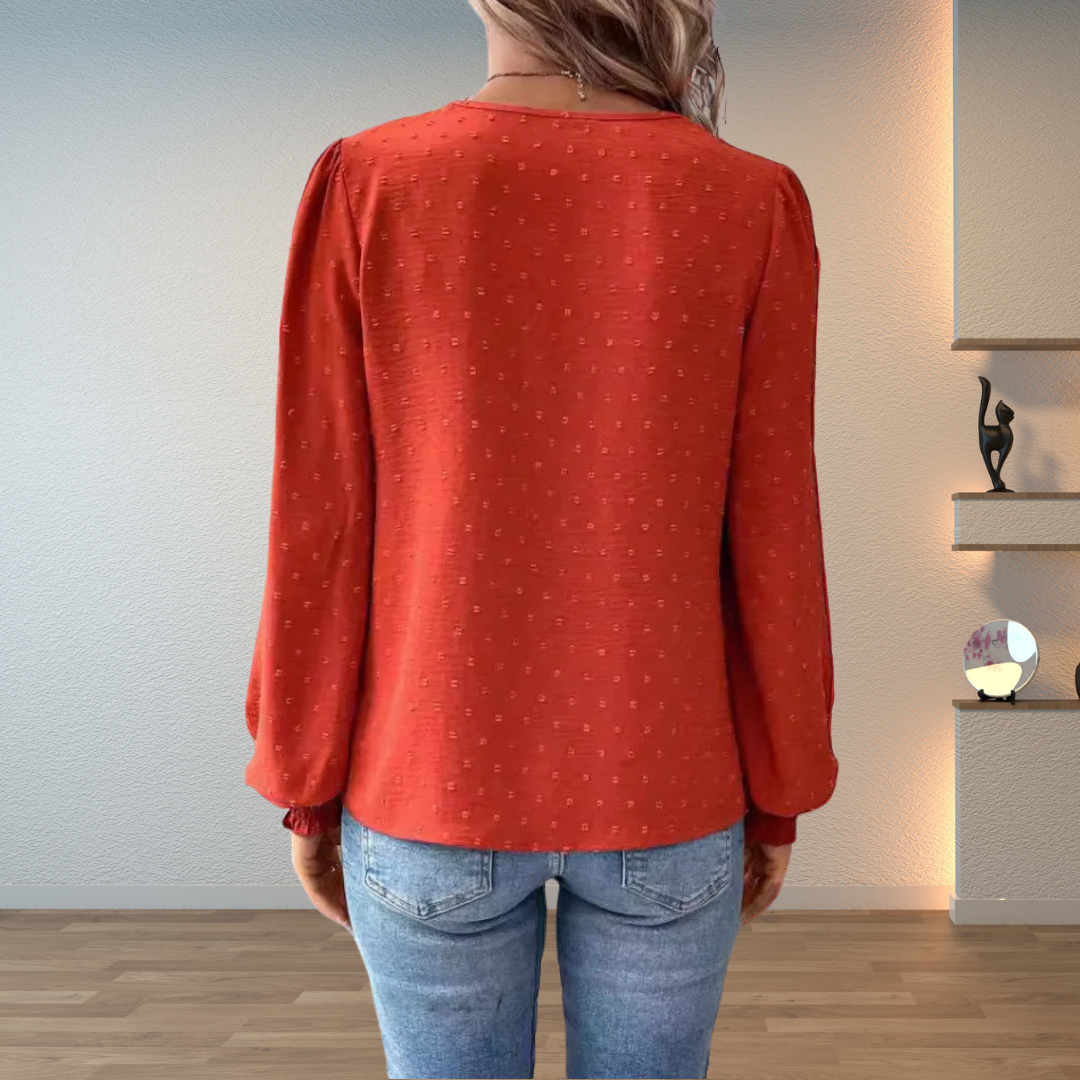 Amalia Blusa Donna con Scollo a V a Maniche Lunghe e Pizzo, foto 8