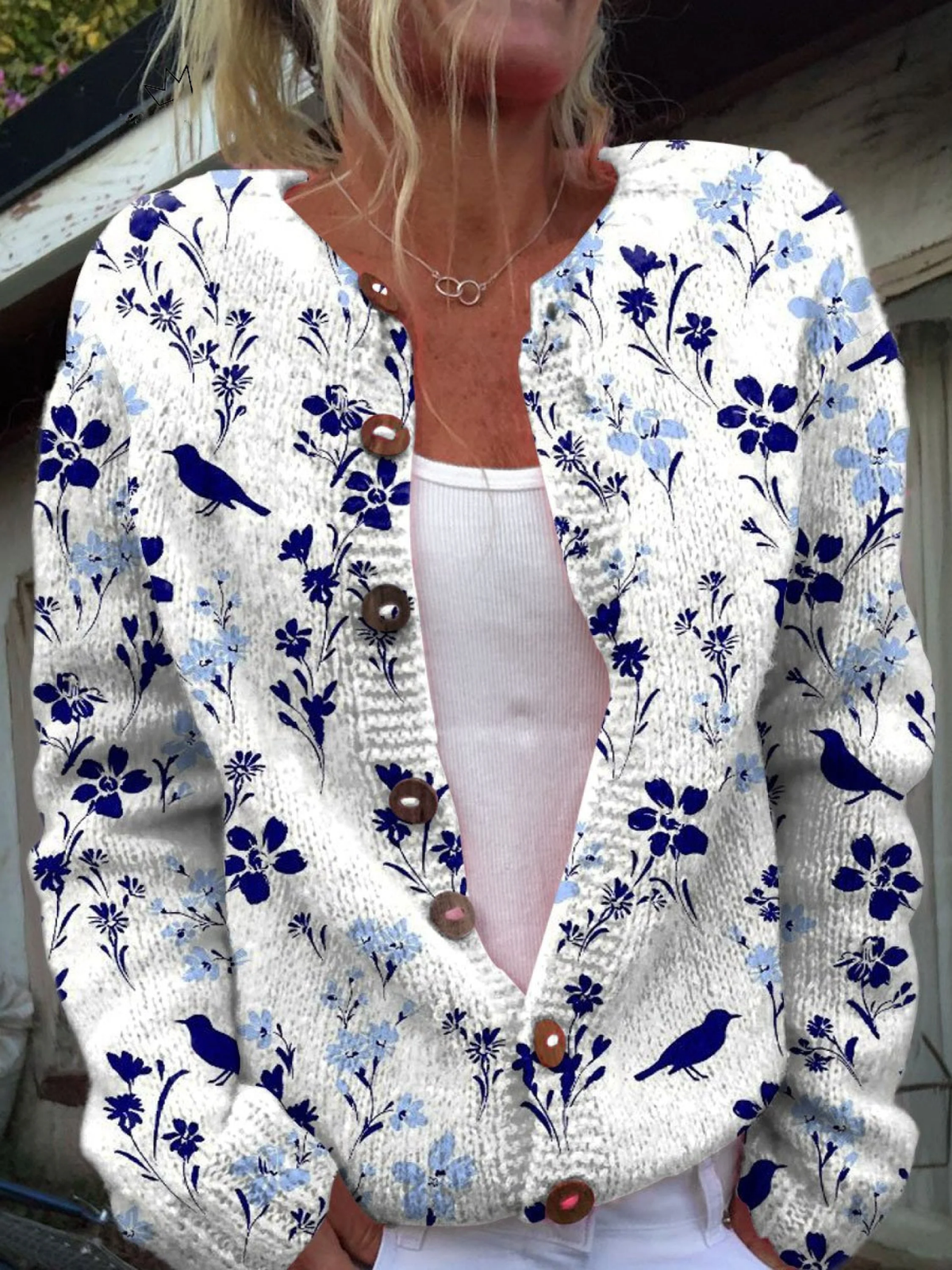 Ariella Cardigan Donna con Bottoni a Maniche Lunghe e Stampa Floreale, foto 1