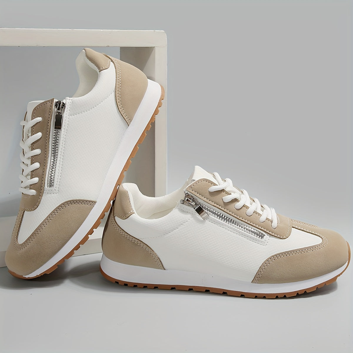 Aurelina Sneakers Donna con Lacci e Suola Piatta in Beige, foto 4