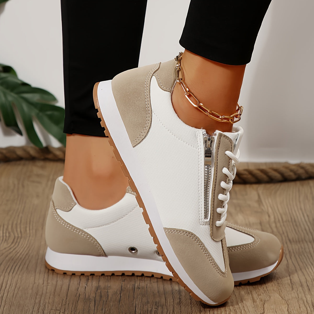 Aurelina Sneakers Donna con Lacci e Suola Piatta in Beige, foto 5
