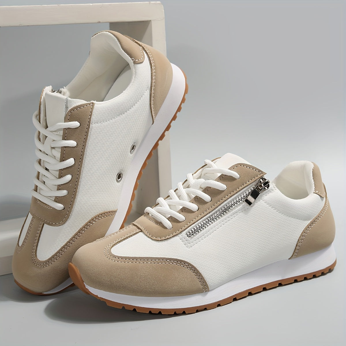 Aurelina Sneakers Donna con Lacci e Suola Piatta in Beige, foto 7