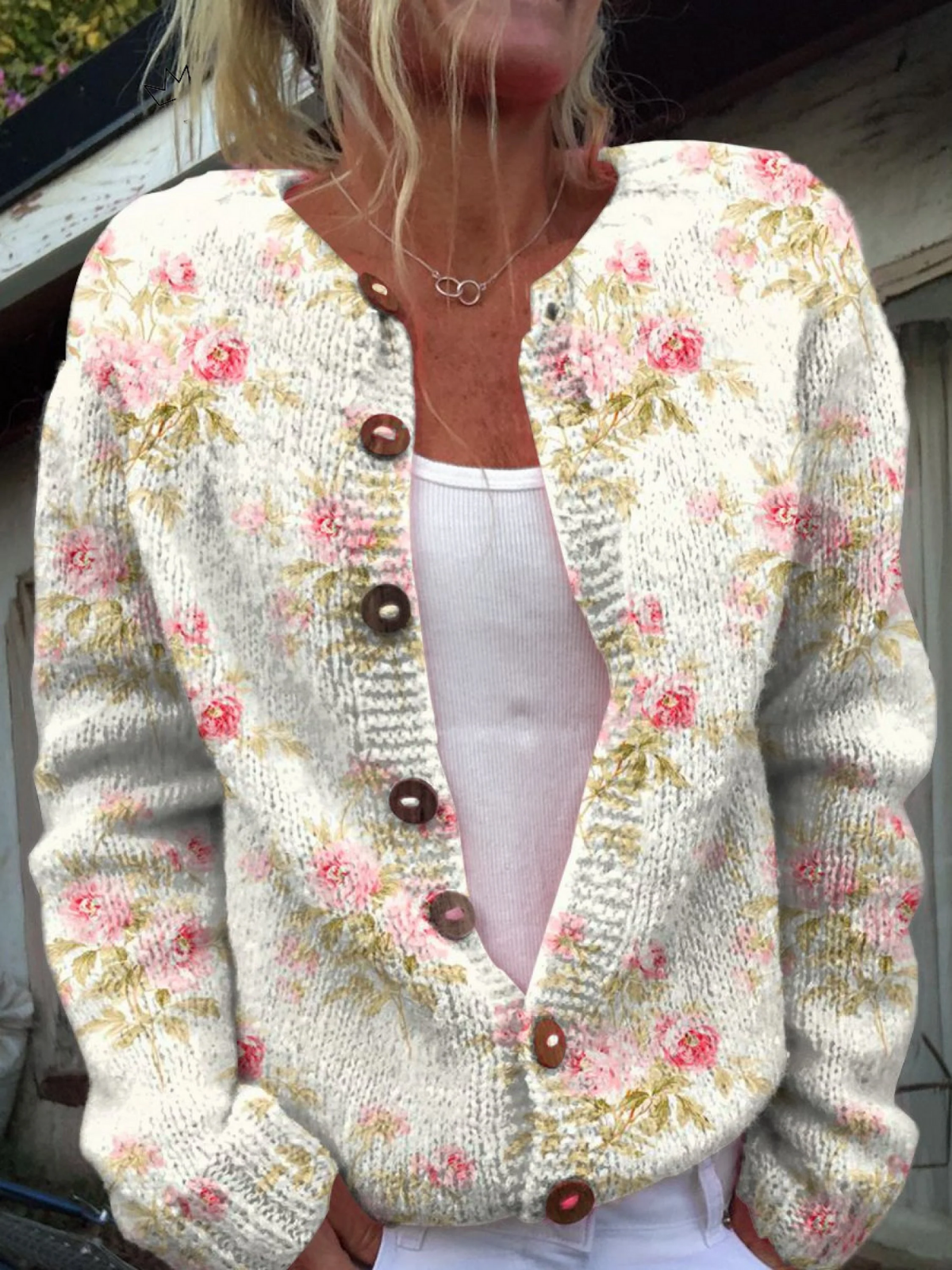 Balbina Cardigan Donna in Maglia con Stampa Floreale, foto 1