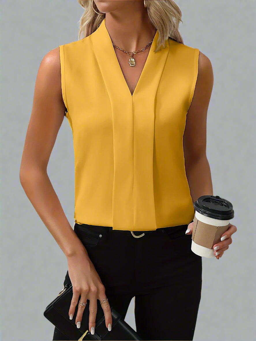 Bianca Blusa Donna con Scollo a V senza Maniche, foto 3
