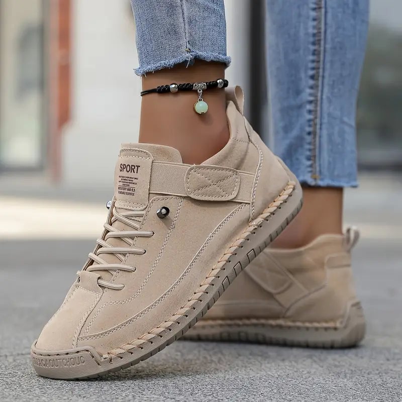 Brunella Sneakers Donna con Lacci e Suola Piatta in Beige, foto 1