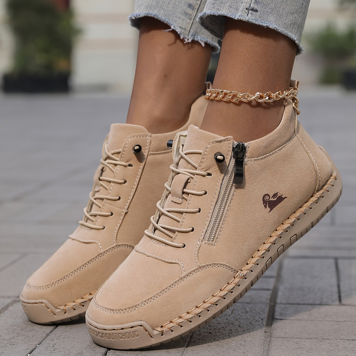 Cassandra Sneakers Donna con Lacci e Suola Piatta in Kaki, foto 5