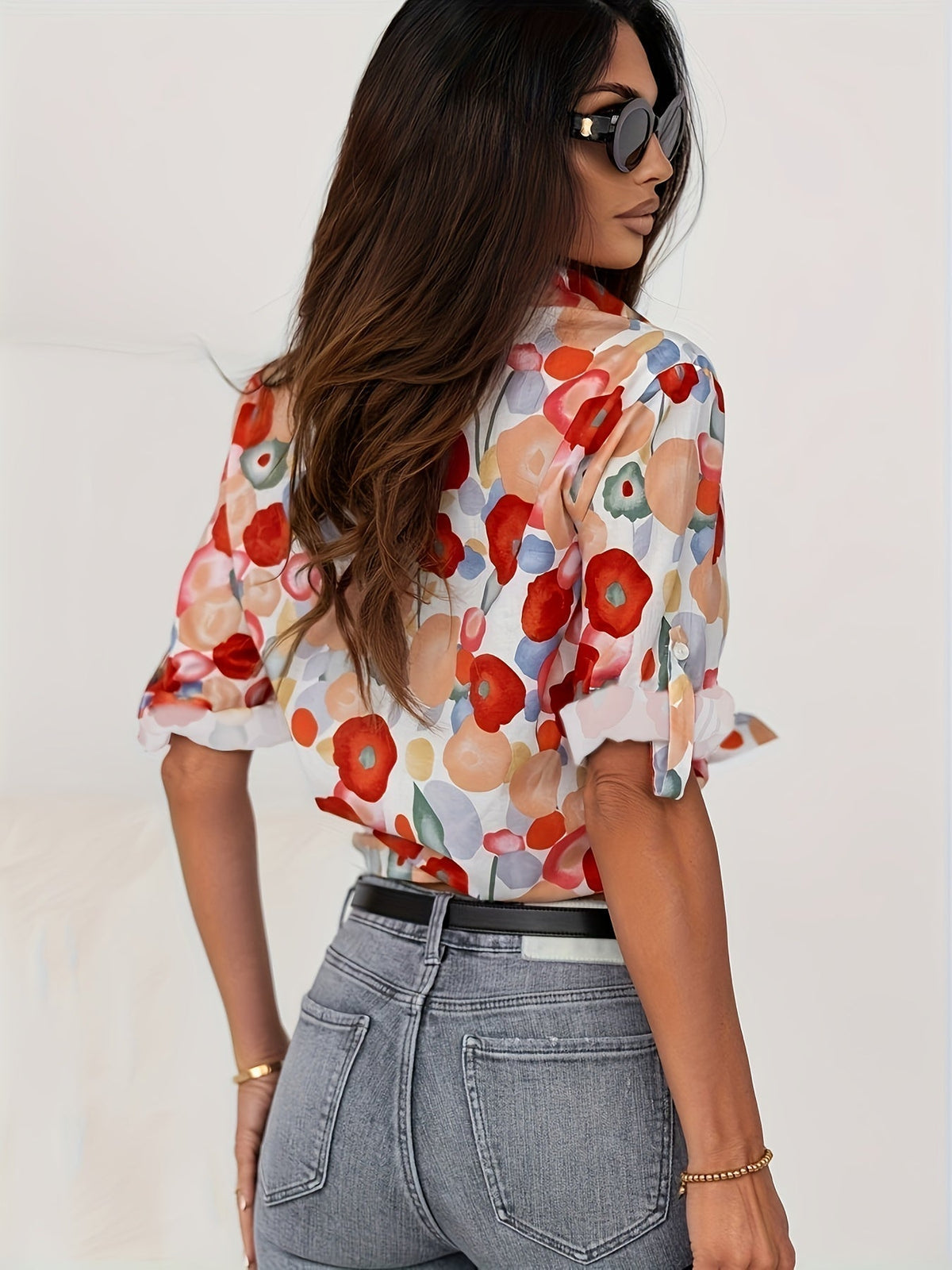 Clementina Blusa Donna con Girocollo e Stampa Floreale, foto 3