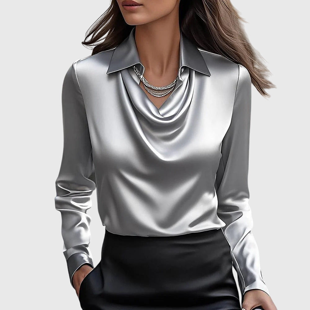 Damiana Blusa Donna dalla Vestibilità Morbida con Collo Classico a Maniche Lunghe, foto 2