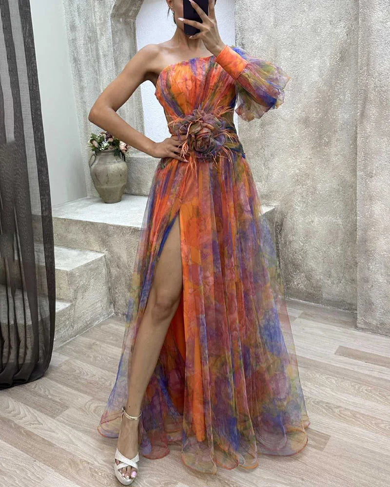 Delfina Abito Donna in Lunghezza Maxi con Taglio Asimmetrico, foto 5