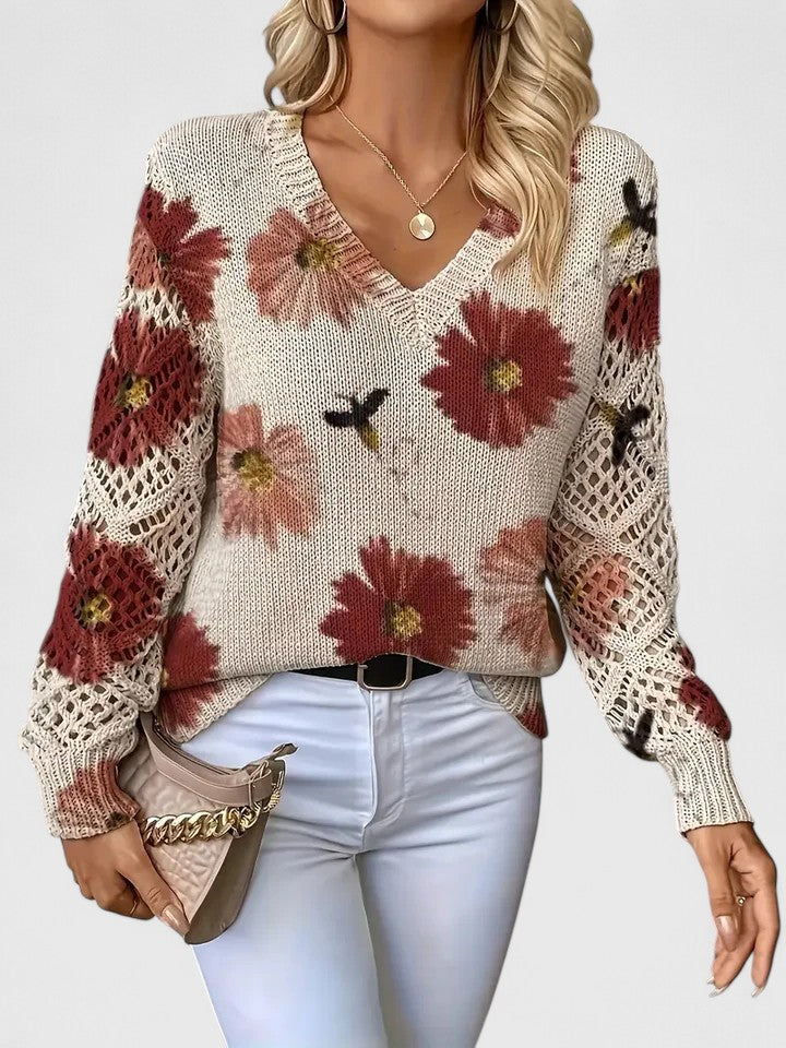 Diamante Cardigan Donna con Scollo a V e Stampa Floreale, foto 2