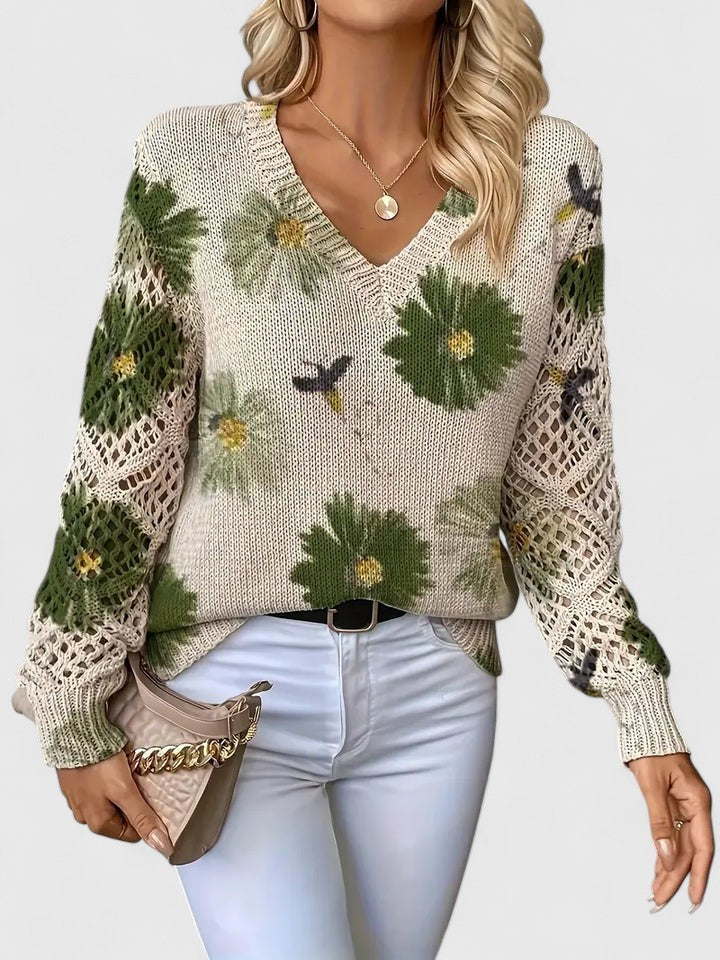 Diamante Cardigan Donna con Scollo a V e Stampa Floreale, foto 3