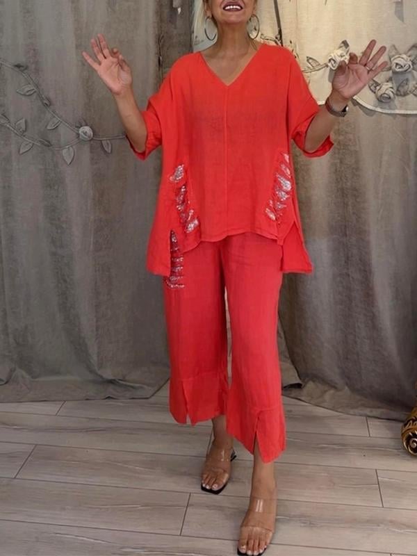 Edmea Completo Donna dalla Vestibilità Morbida con Scollo a V, foto 3