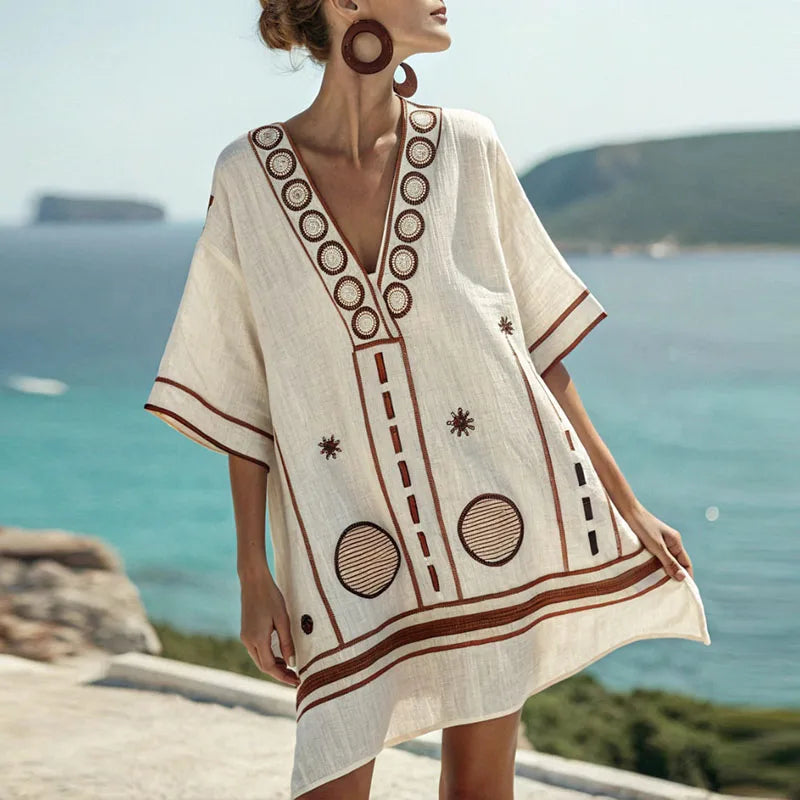 Evandra Abito Donna dal Taglio Oversize con Scollo a V e Stampa Integrale, foto 1