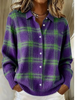 Gaudenzia Cardigan Donna con Collo Classico con Bottoni e Quadri, foto 1
