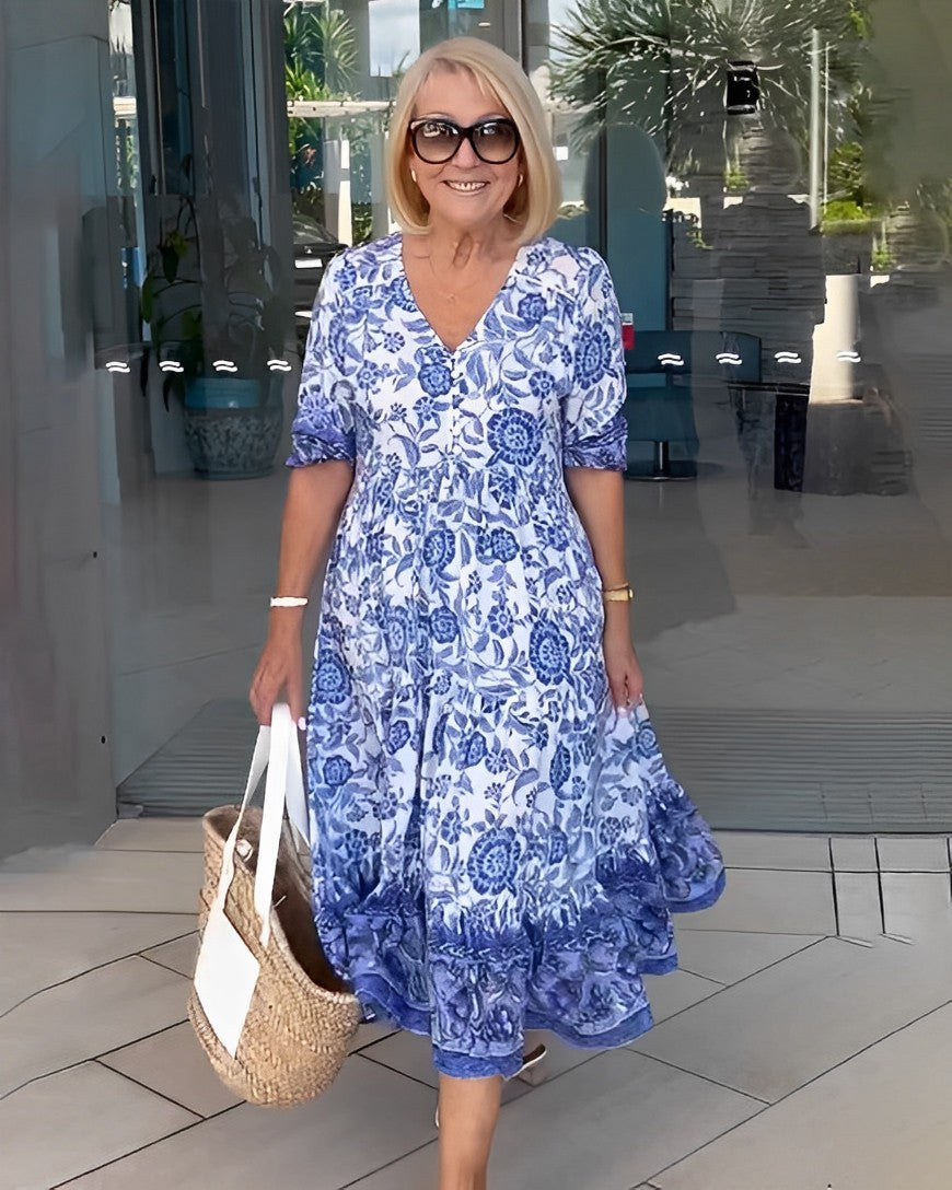 Giacinta Abito Donna con Scollo a V a Maniche Corte in Lunghezza Midi e Stampa Floreale, foto 6