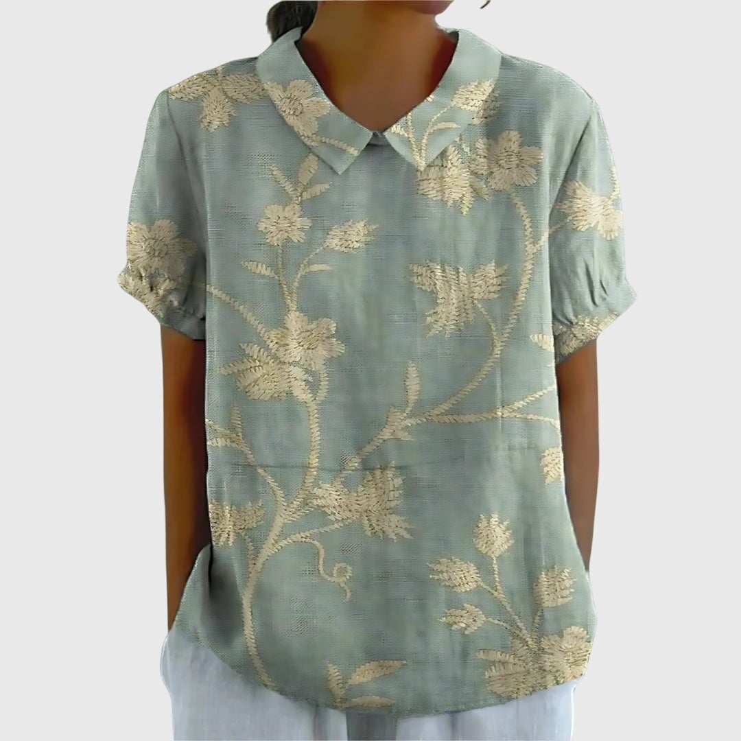 Gioia Blusa Donna dalla Vestibilità Morbida con Stampa Floreale in Verde Giallastro, foto 1