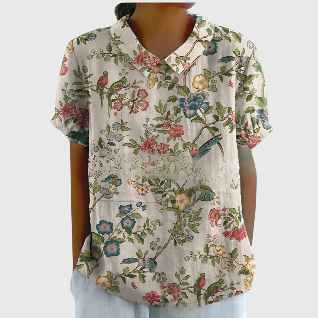 Gioia Blusa Donna dalla Vestibilità Morbida con Stampa Floreale in Verde Giallastro, foto 10