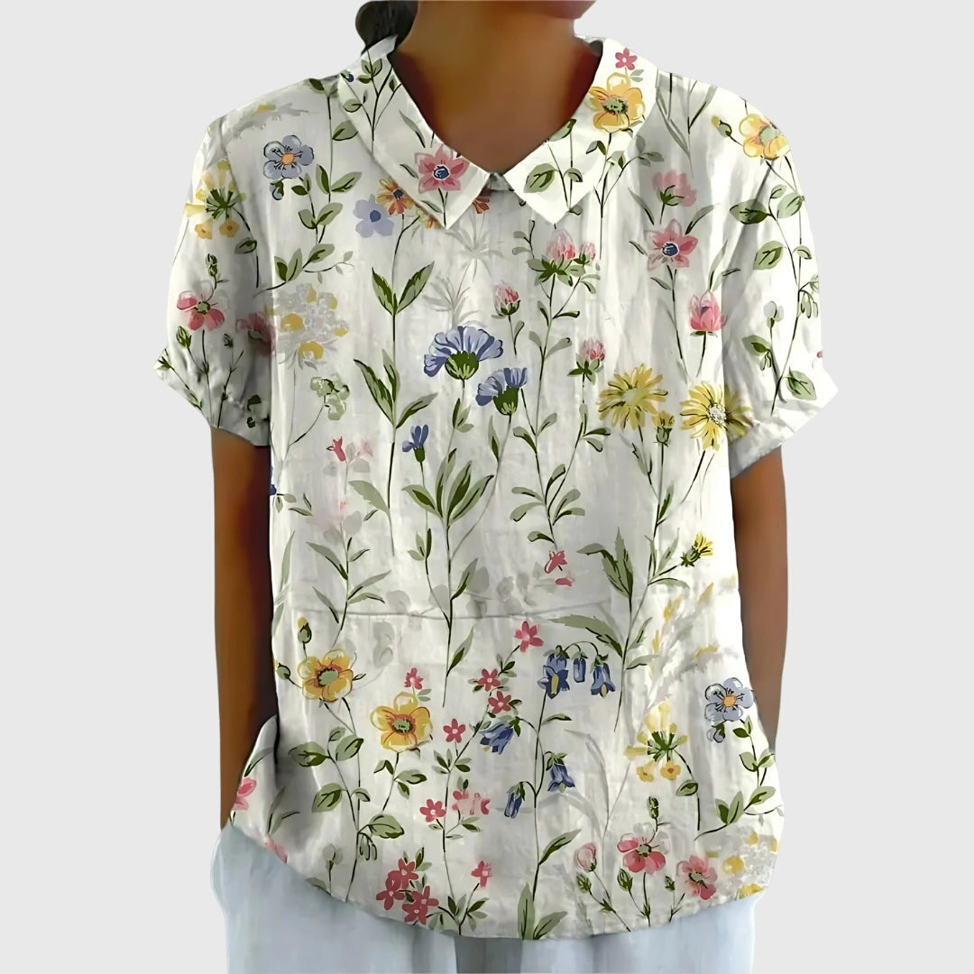 Gioia Blusa Donna dalla Vestibilità Morbida con Stampa Floreale in Verde Giallastro, foto 2