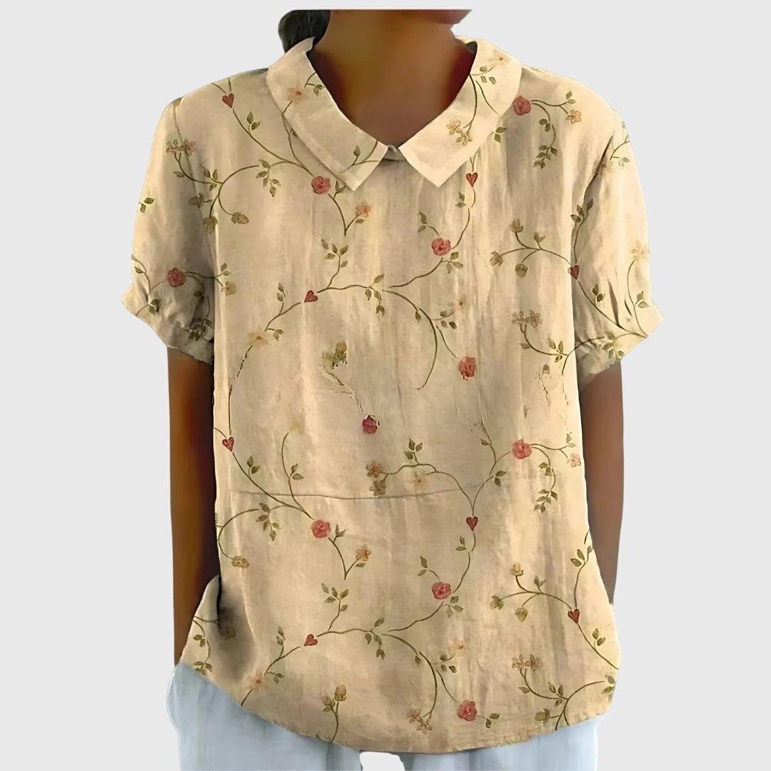 Gioia Blusa Donna dalla Vestibilità Morbida con Stampa Floreale in Verde Giallastro, foto 3