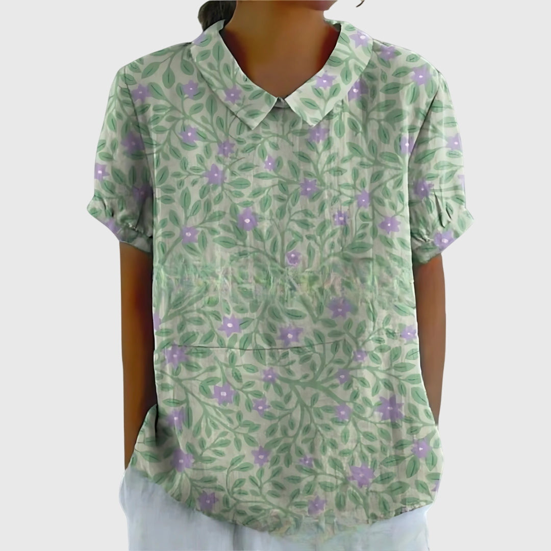 Gioia Blusa Donna dalla Vestibilità Morbida con Stampa Floreale in Verde Giallastro, foto 4
