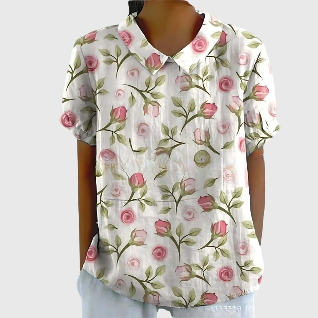Gioia Blusa Donna dalla Vestibilità Morbida con Stampa Floreale in Verde Giallastro, foto 7