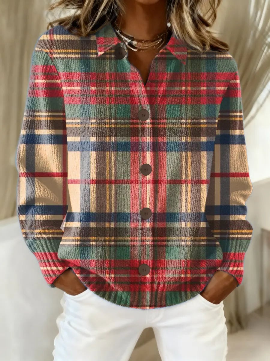 Girolama Blusa Donna con Collo Classico con Bottoni e Quadri, foto 1