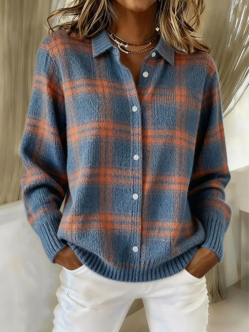 Girolama Blusa Donna con Collo Classico con Bottoni e Quadri, foto 10