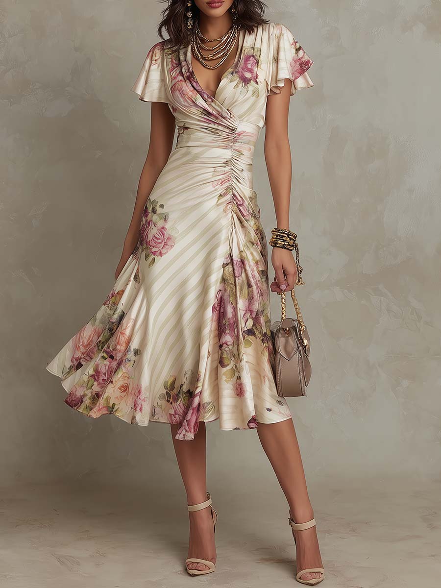 Lea Abito Donna in Raso in Lunghezza Midi con Stampa Floreale, foto 1