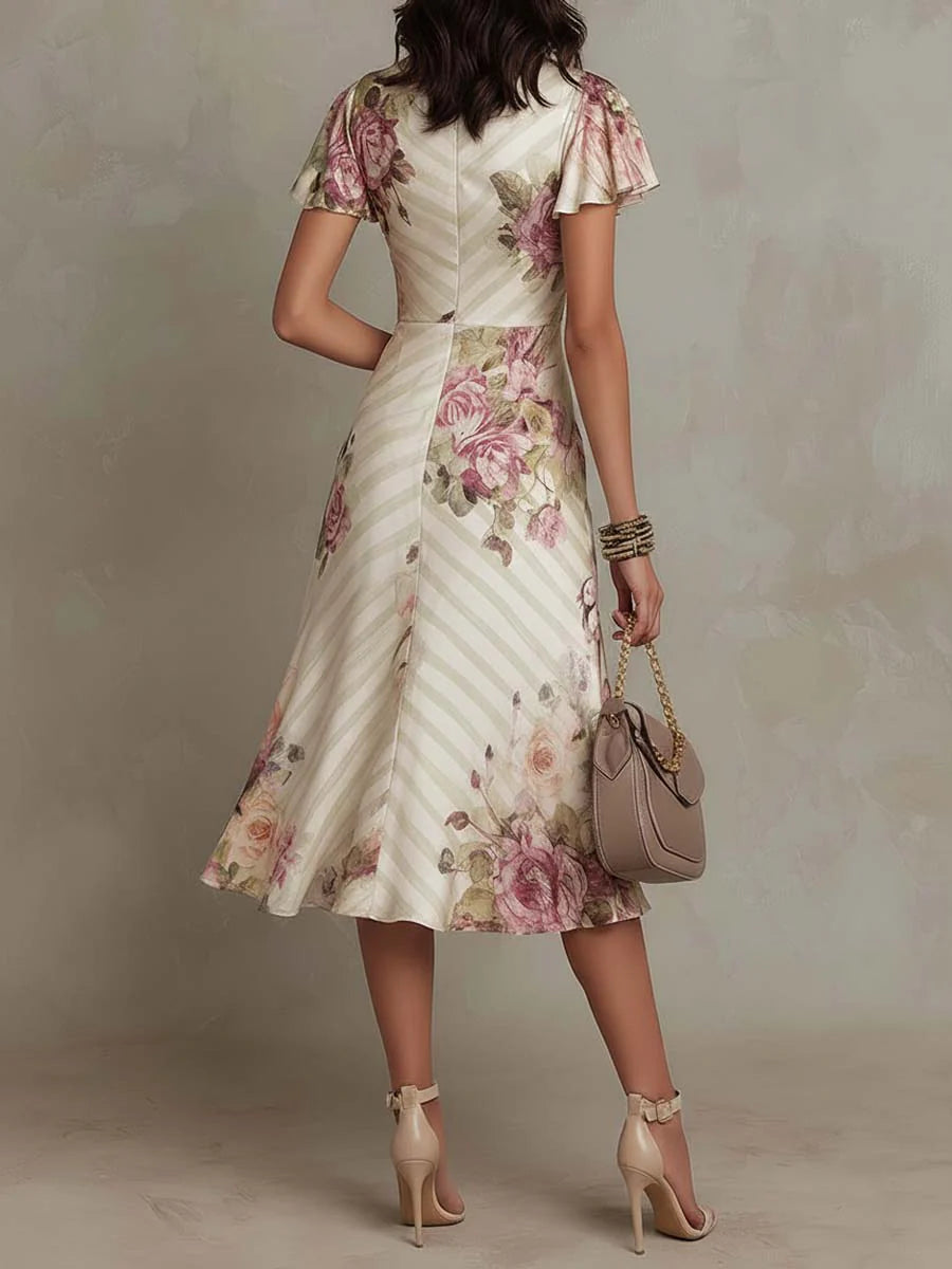 Lea Abito Donna in Raso in Lunghezza Midi con Stampa Floreale, foto 2