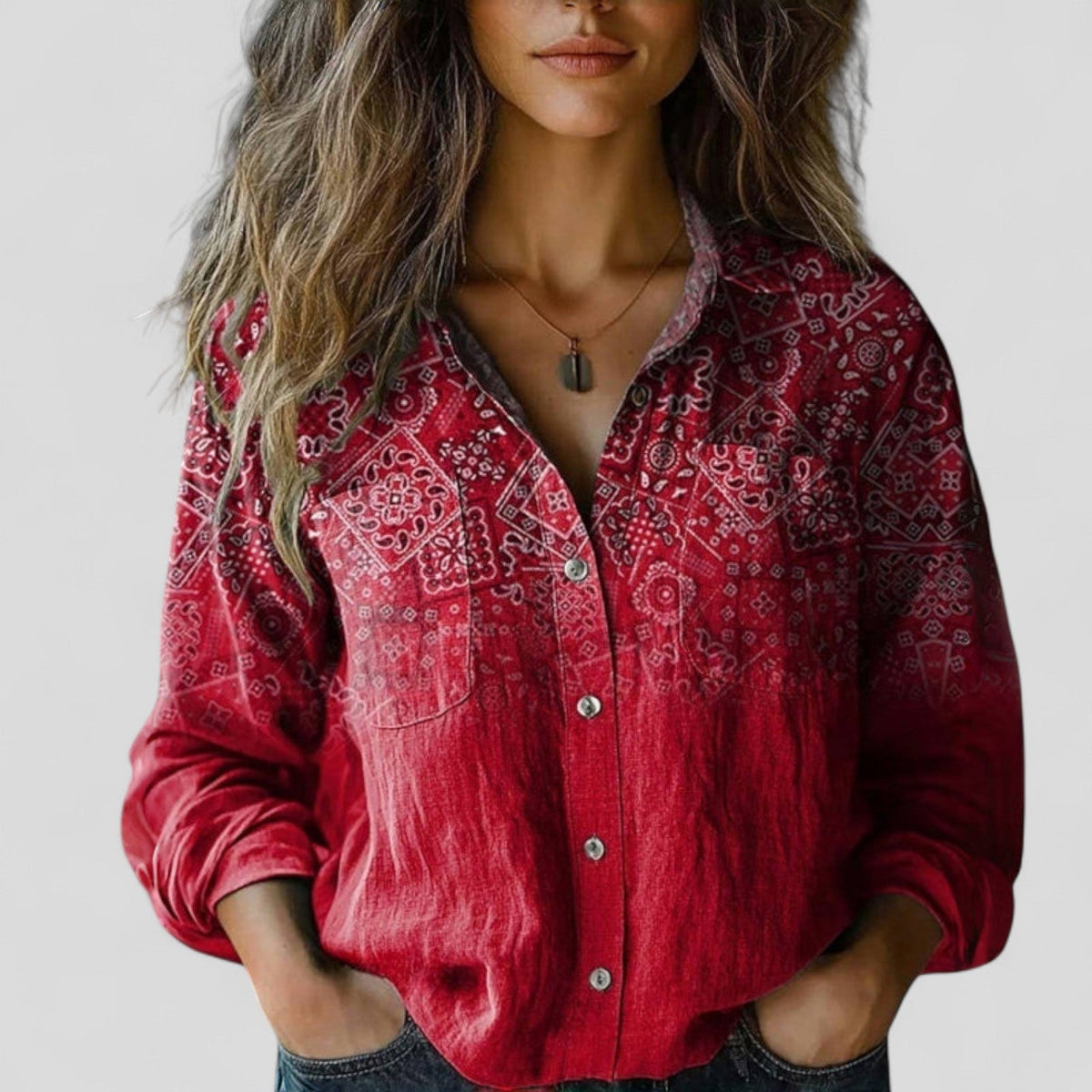 Lenia Blusa Donna con Collo Classico con Bottoni e Stampa Floreale, foto 2