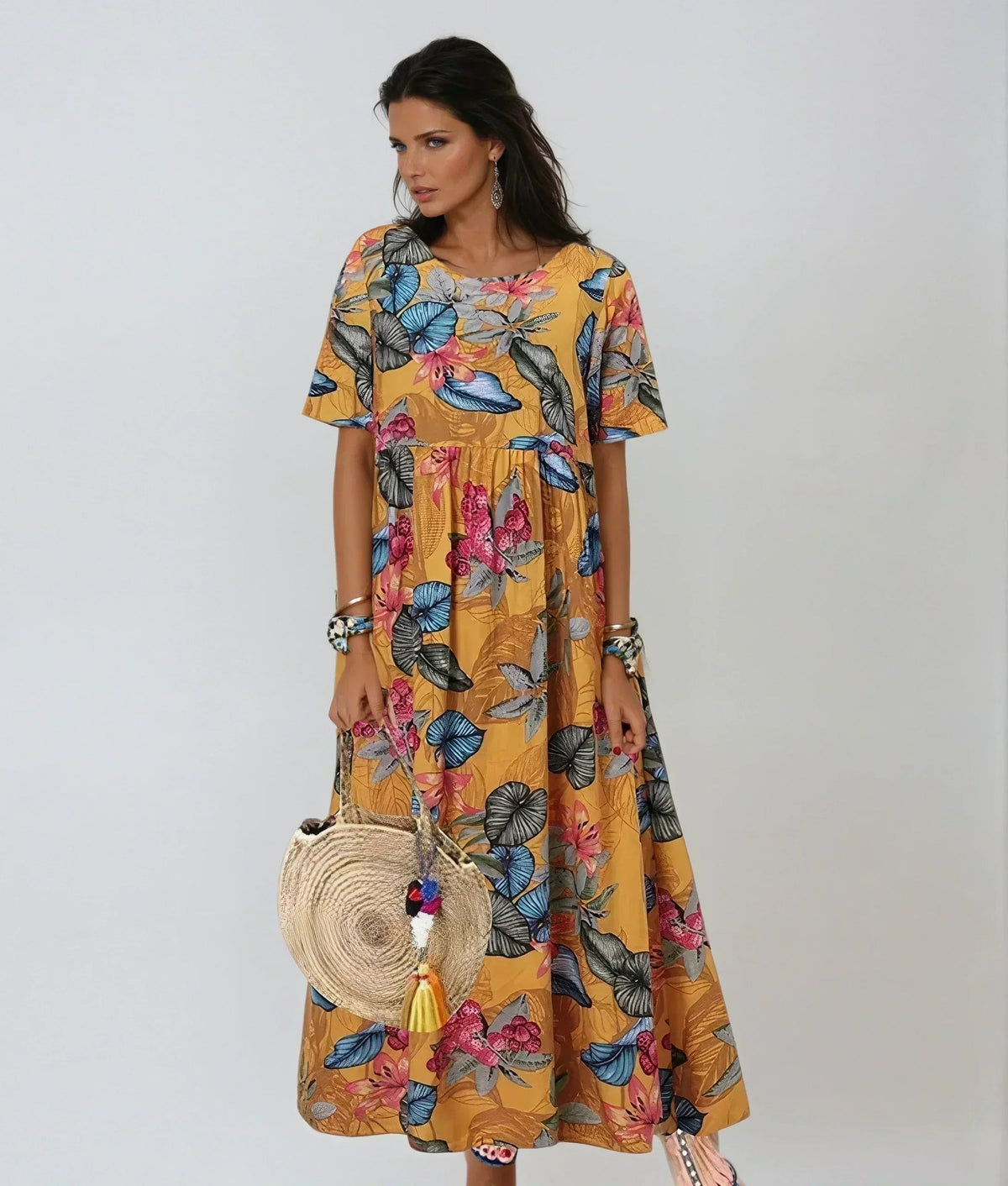 Leonilde Abito Donna in Cotone a Linea a con Stampa Floreale, foto 4