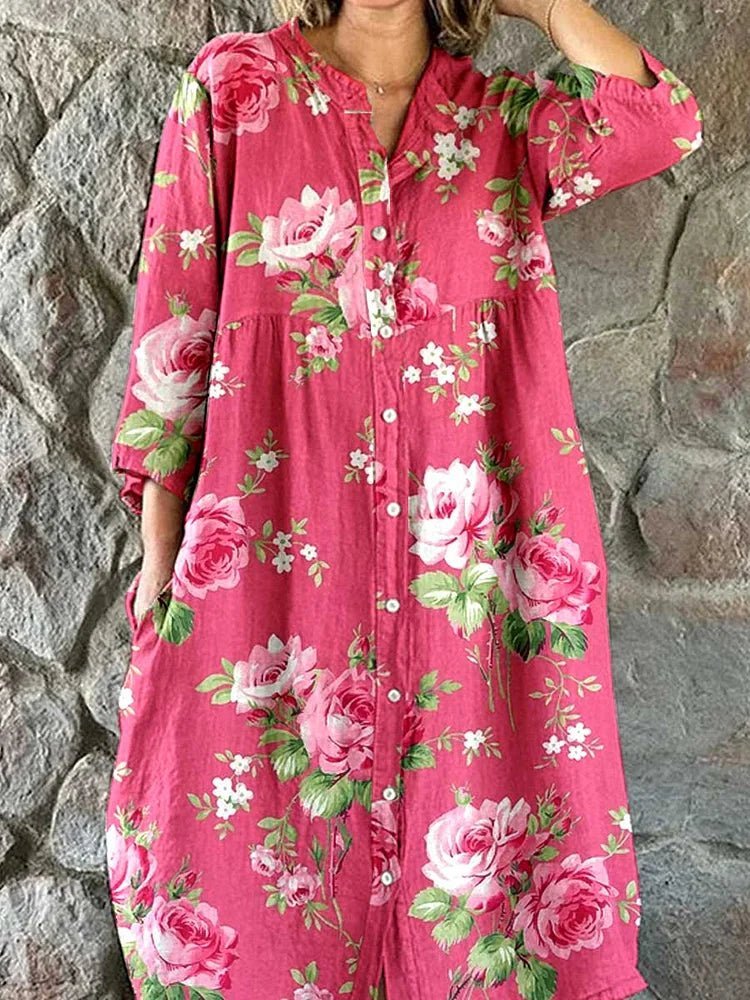 Mafalda Abito Donna in Cotone con Scollo a V e Stampa Floreale, foto 1