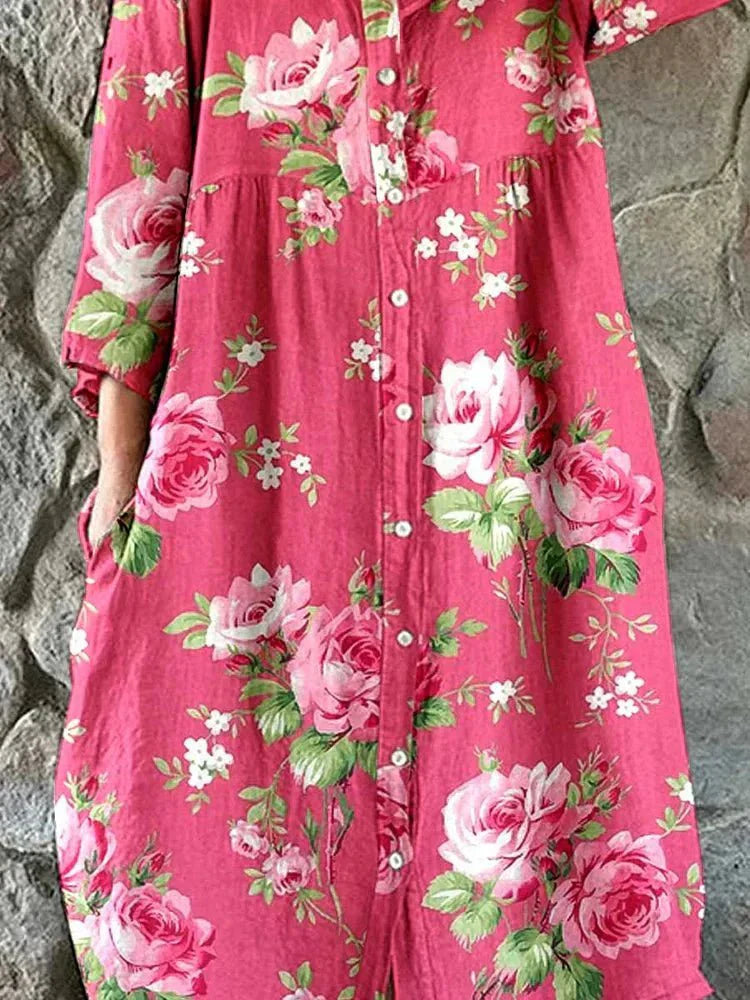 Mafalda Abito Donna in Cotone con Scollo a V e Stampa Floreale, foto 2