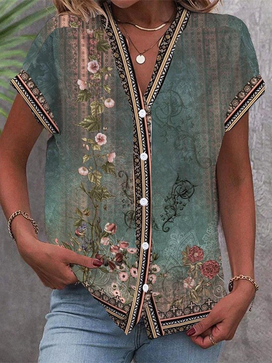 Miranda Blusa Donna con Scollo a V e Stampa Floreale, foto 1