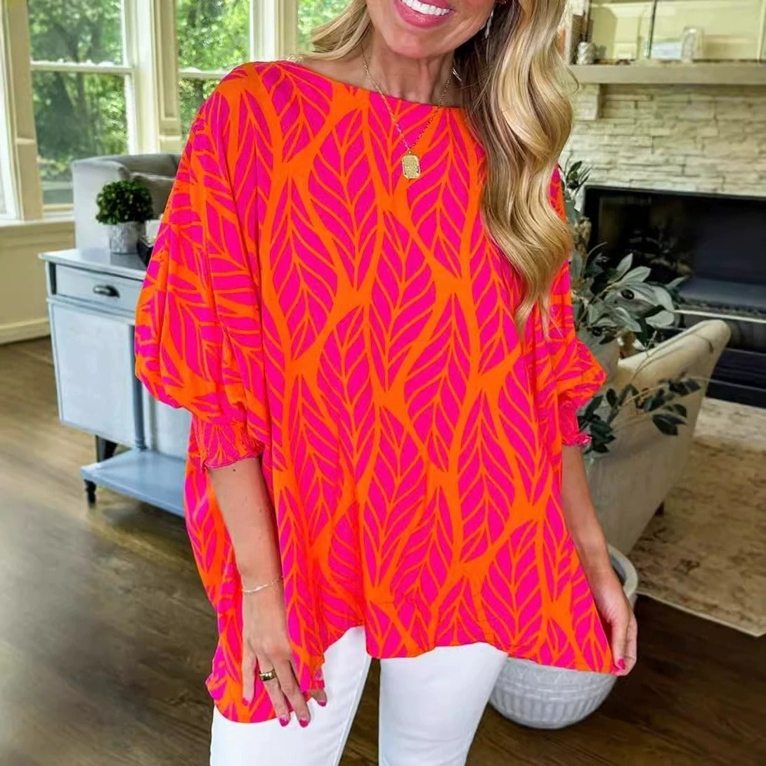 Mirka Blusa Donna dal Taglio Oversize con Girocollo e Stampa Integrale, foto 1