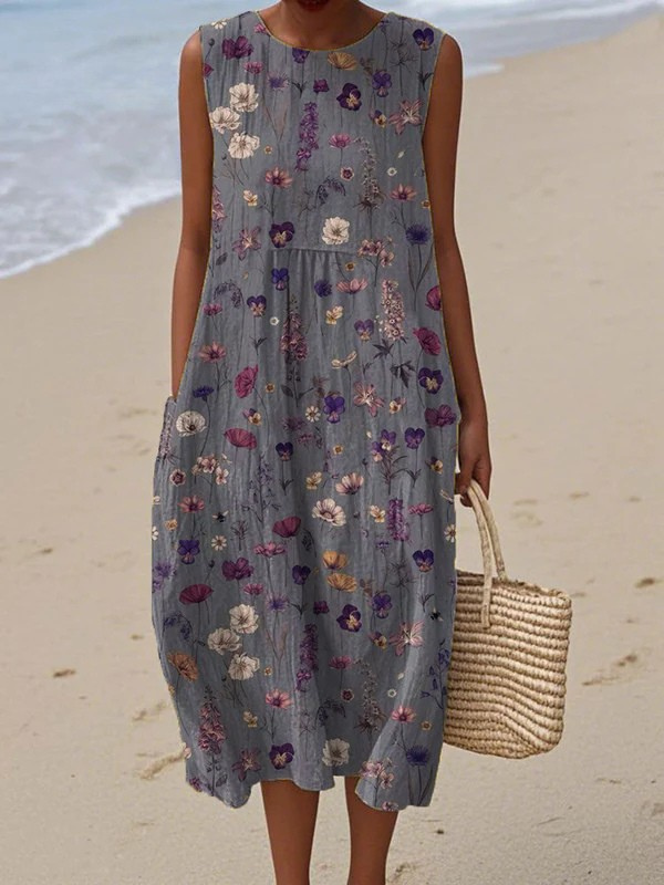 Monica Abito Donna senza Maniche in Lunghezza Midi con Stampa Floreale in Multicolore, foto 1