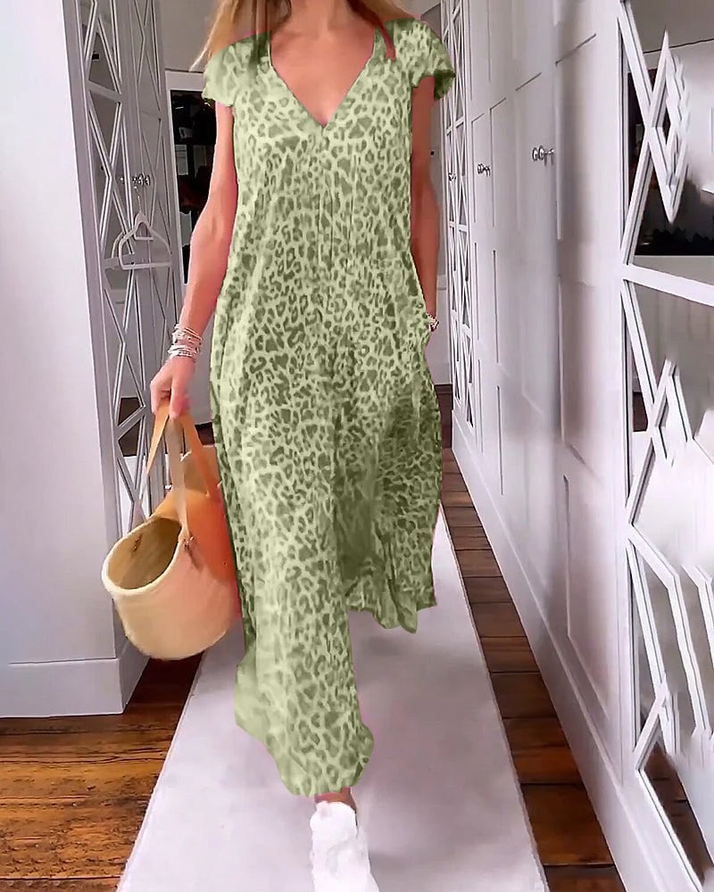 Nilde Abito Donna a Gamba Dritta con Scollo a V e Stampa Leopardata, foto 5