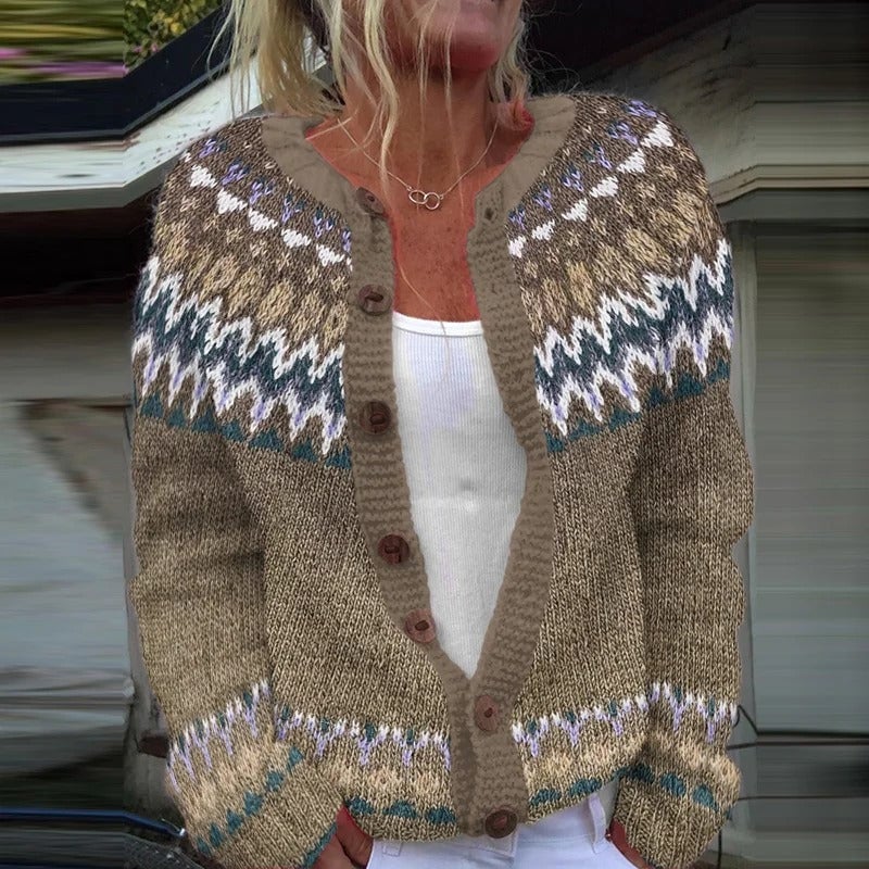 Norma Cardigan Donna con Girocollo con Bottoni a Maniche Lunghe, foto 1
