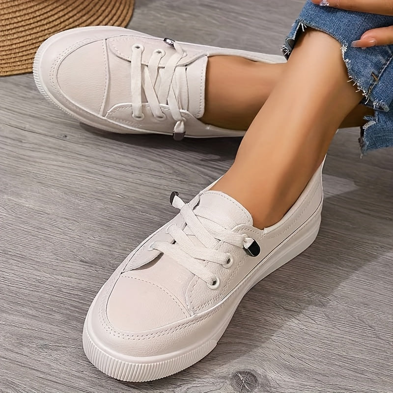 Onorata Scarpe Donna con Lacci e Suola Piatta in Bianco, foto 4