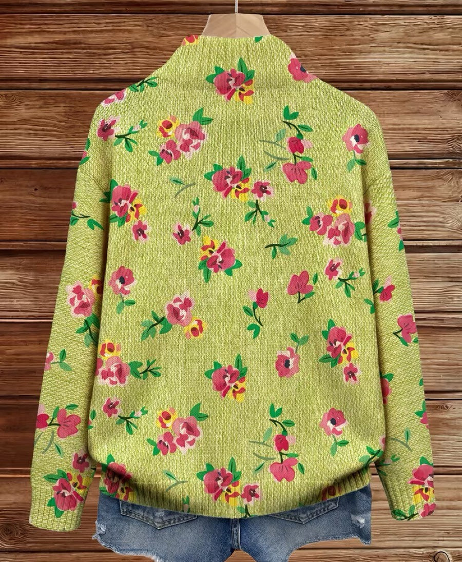 Orietta Cardigan Donna in Maglia con Zip e Stampa Floreale, foto 4