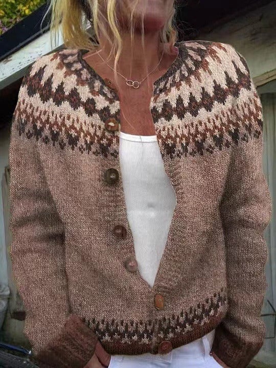Orsetta Cardigan Donna con Girocollo con Bottoni a Maniche Lunghe, foto 1