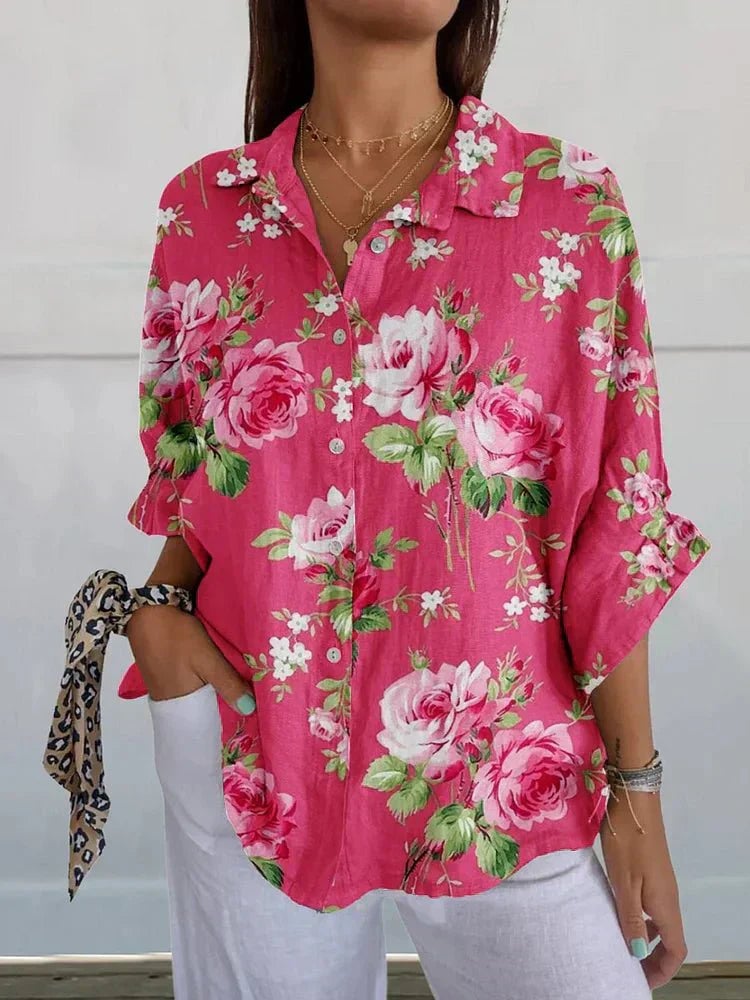 Pamela Blusa Donna con Collo Classico a Maniche Lunghe e Stampa Floreale, foto 1