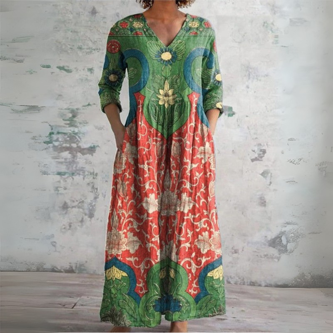 Polissena Abito Donna in Lunghezza Maxi con Stampa Floreale in Multicolore, foto 1