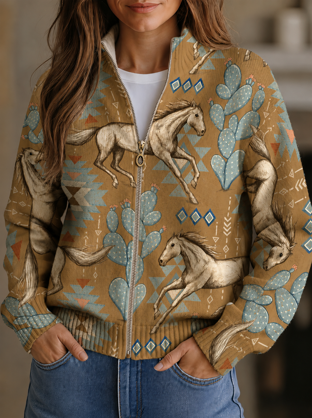 Ramona Cardigan Donna con Zip e Stampa Integrale, foto 1
