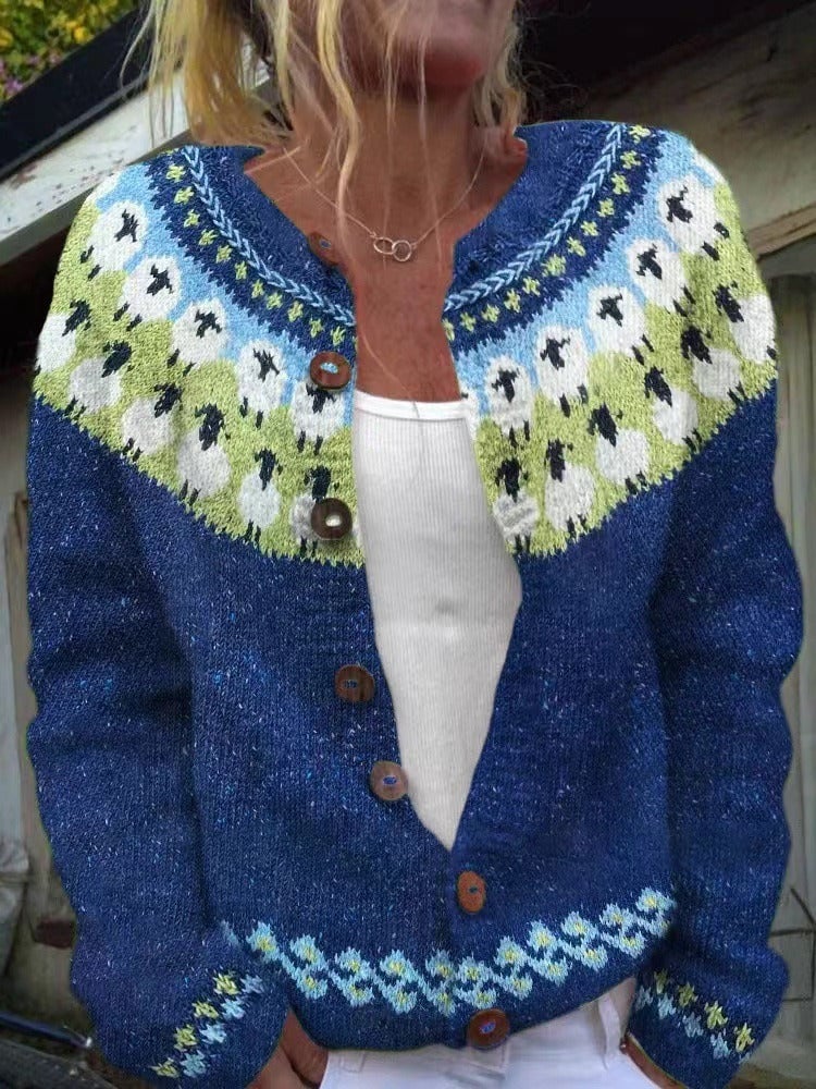 Rosa Cardigan Donna con Girocollo con Bottoni a Maniche Lunghe, foto 1